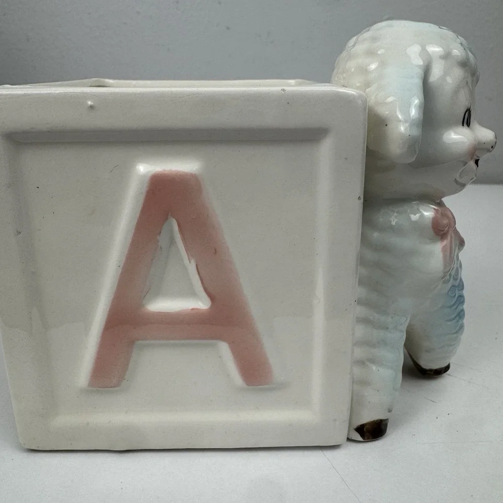 Vtg Inarco‎ Japan Baby Lamb Planter ABC Block Nursery Kitsch 1950s